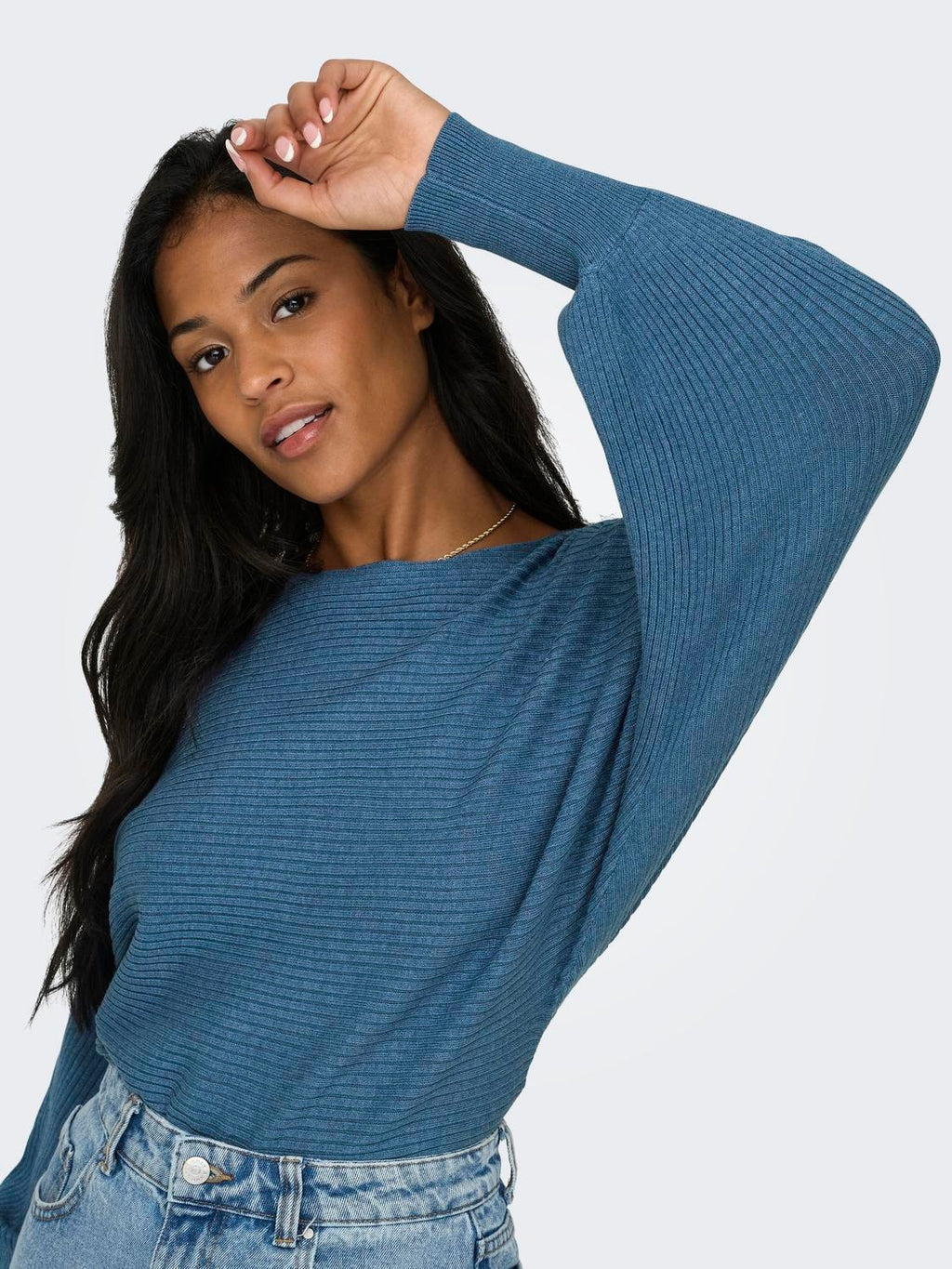 Adaline Ribbed Sweater- Blue- Only