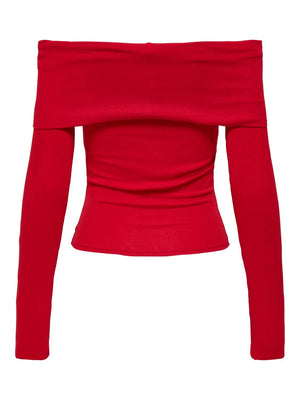 Fayola Off Shoulder L/S Top- Red- Only