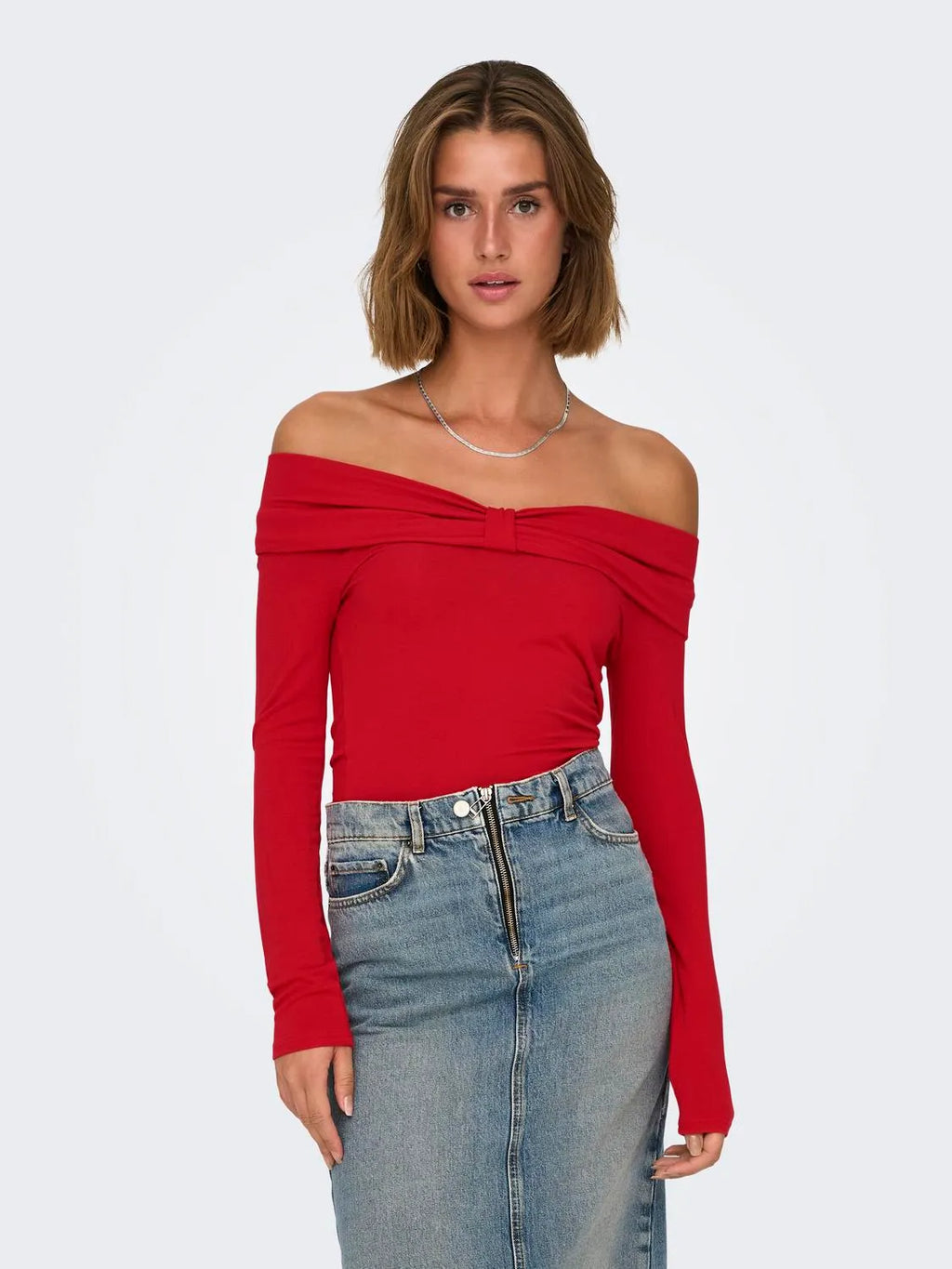 Fayola Off Shoulder L/S Top- Red- Only