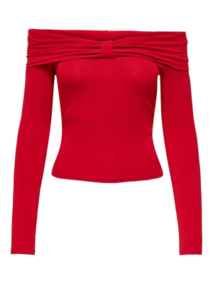 Fayola Off Shoulder L/S Top- Red- Only