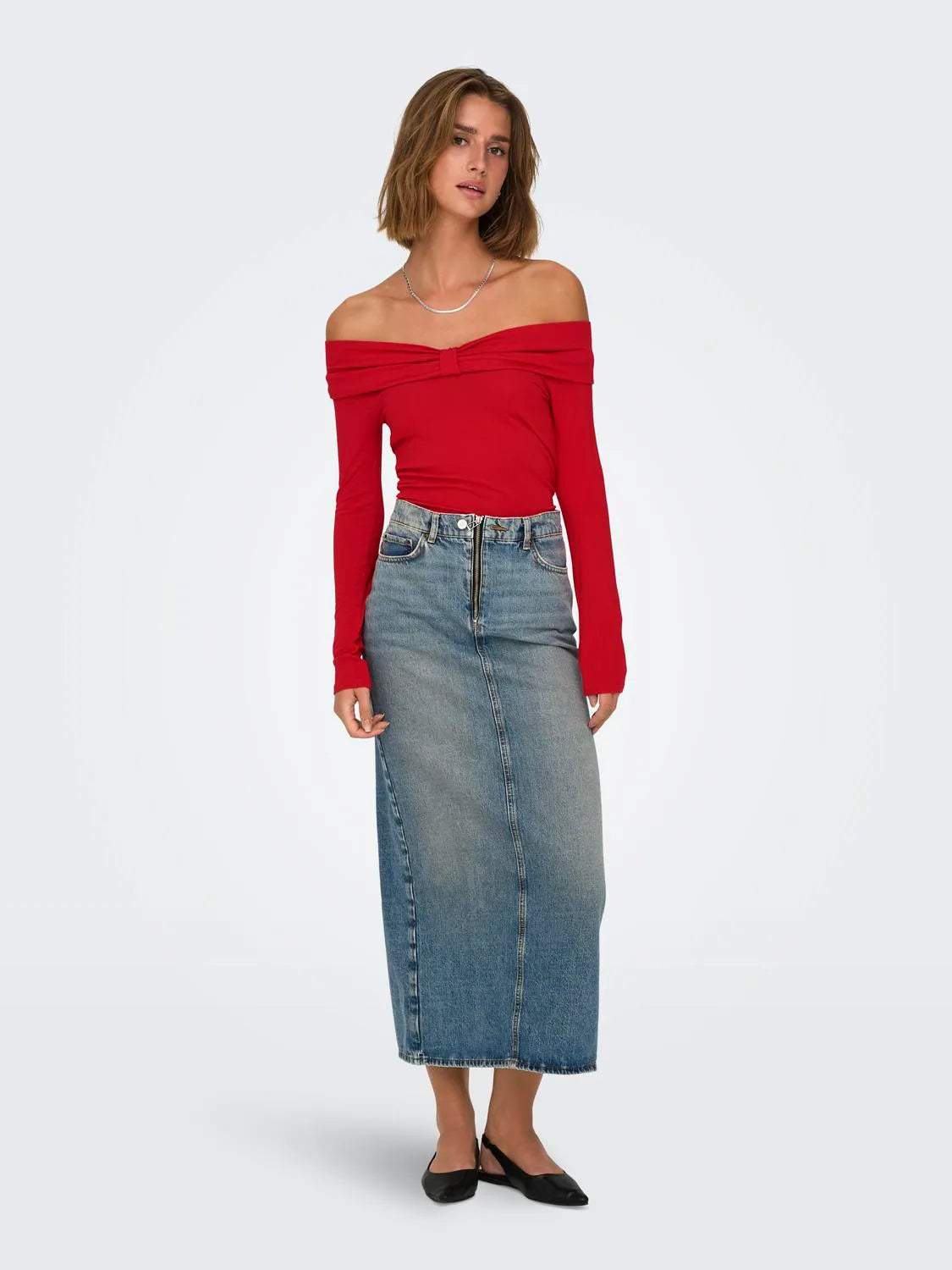 Fayola Off Shoulder L/S Top- Red- Only