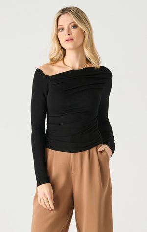 Assymetric Drape Top- Black Tape- Dex