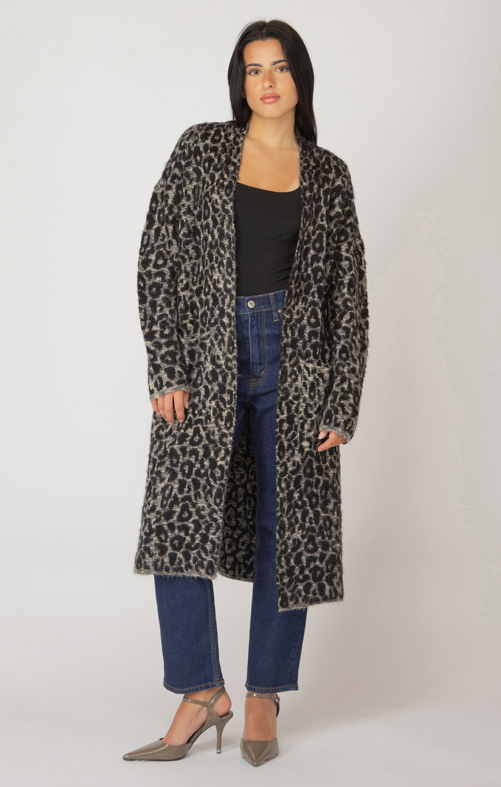 Leopard Jacquard Cardi- Black Tape