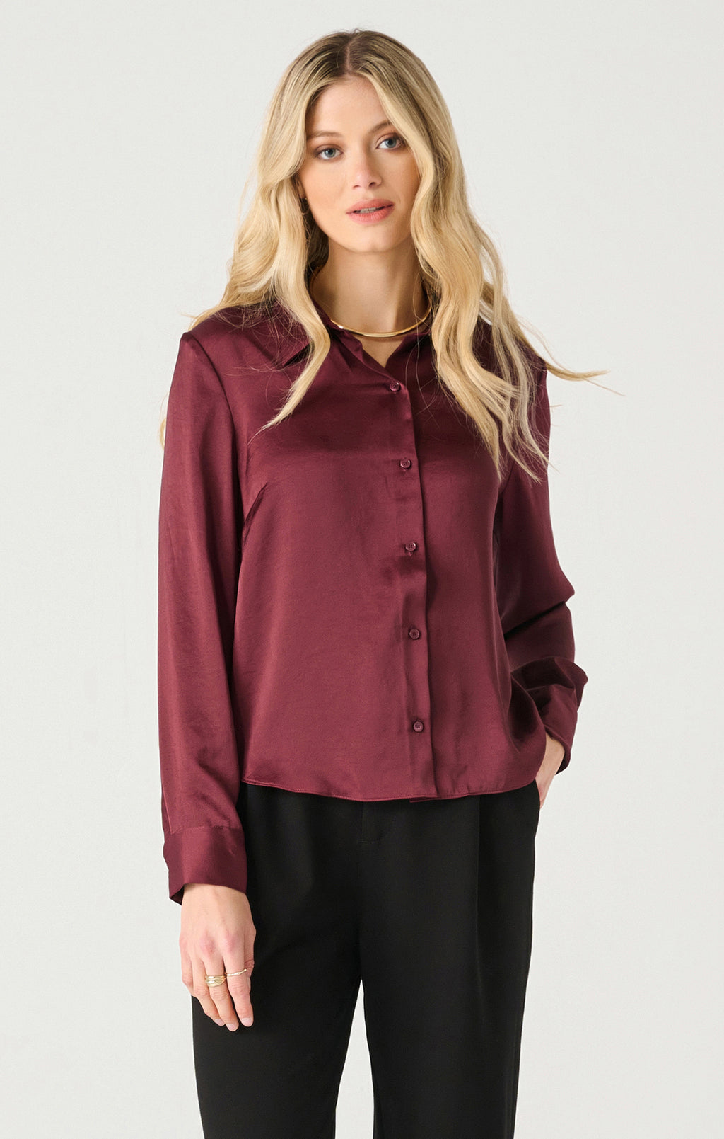 Burgundy Satin Blouse- Black Tape