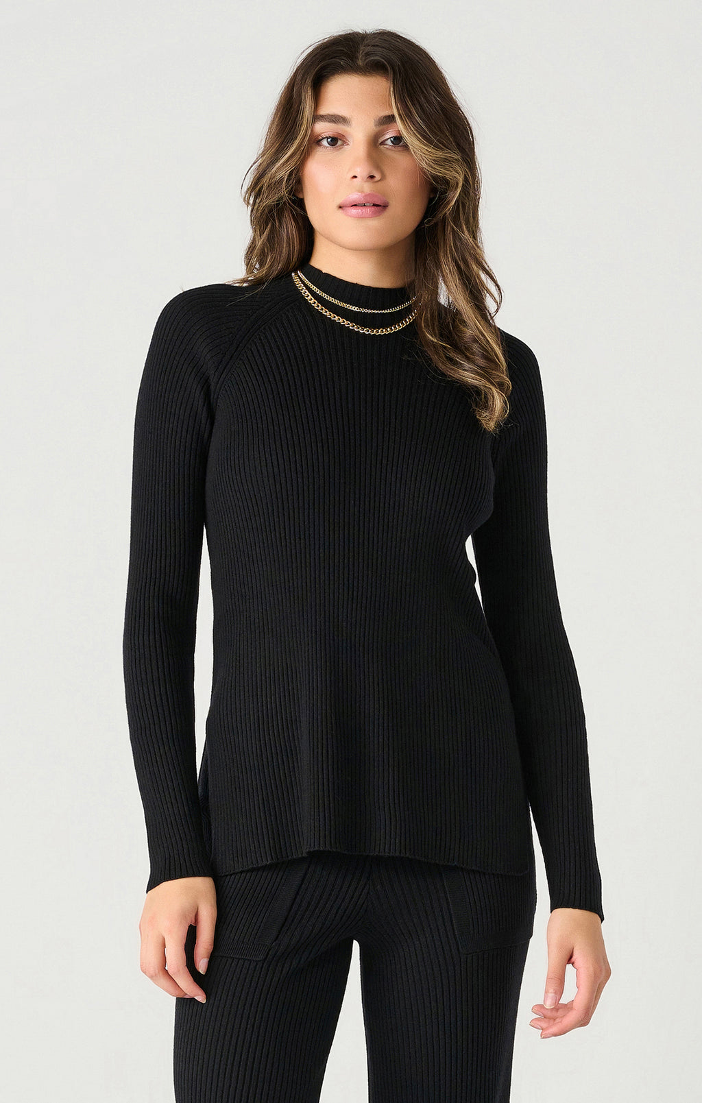 Ribbed Mock Neck Knit Top - Dex