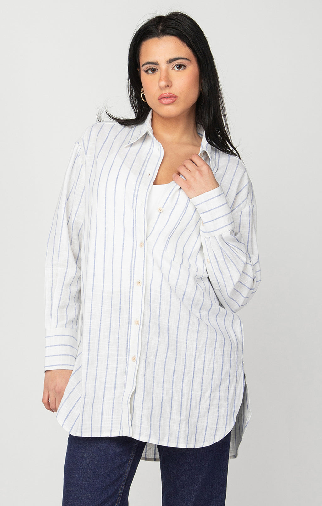 Blue Striped BF Shirt- Black Tape