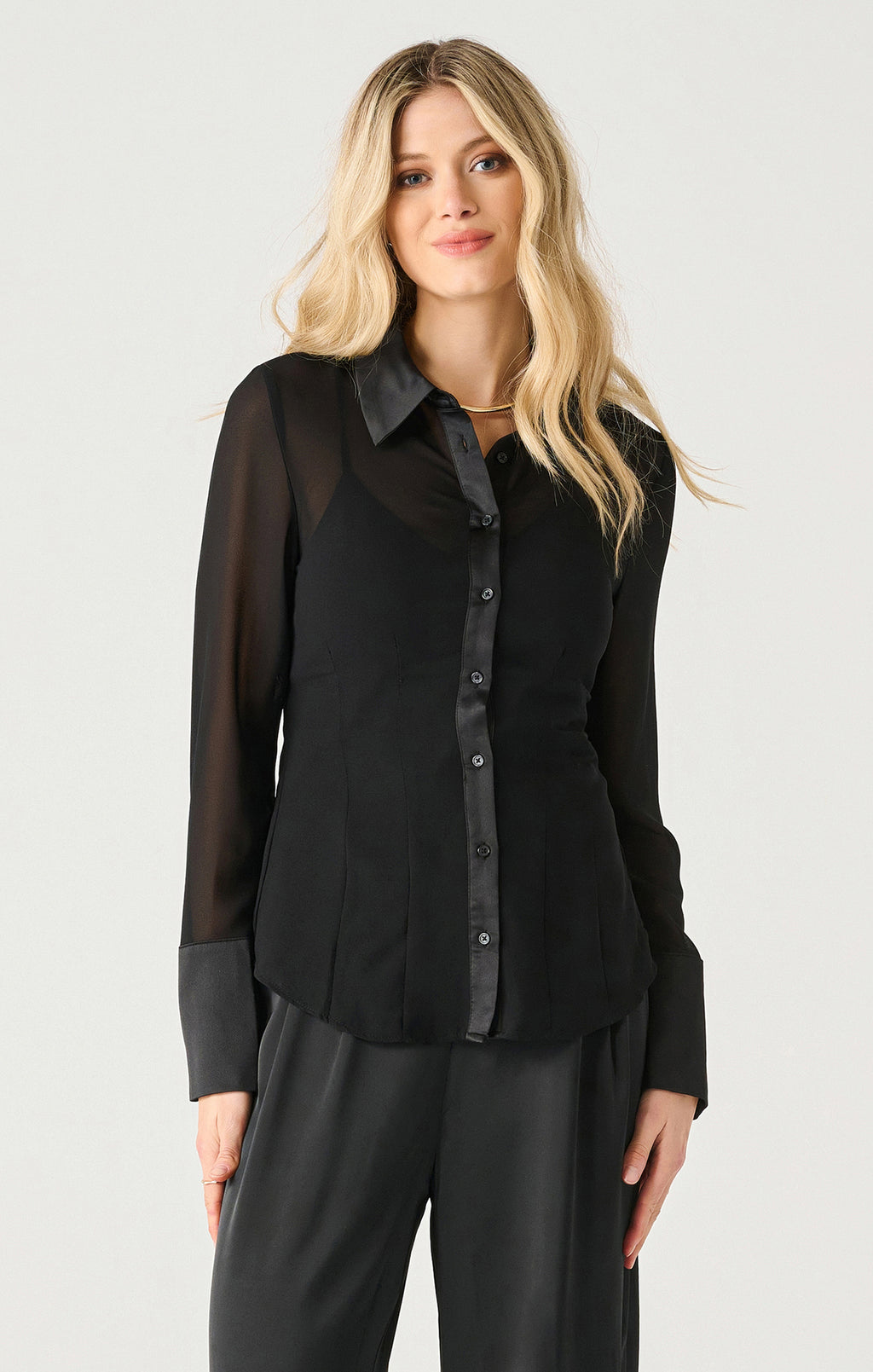 Satin Trim Shirt-Black Tape