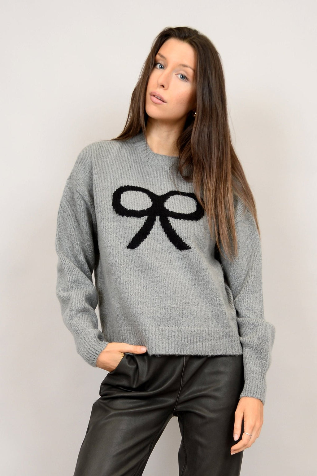 Liselotte Bow Sweater-Grey-Rd Style