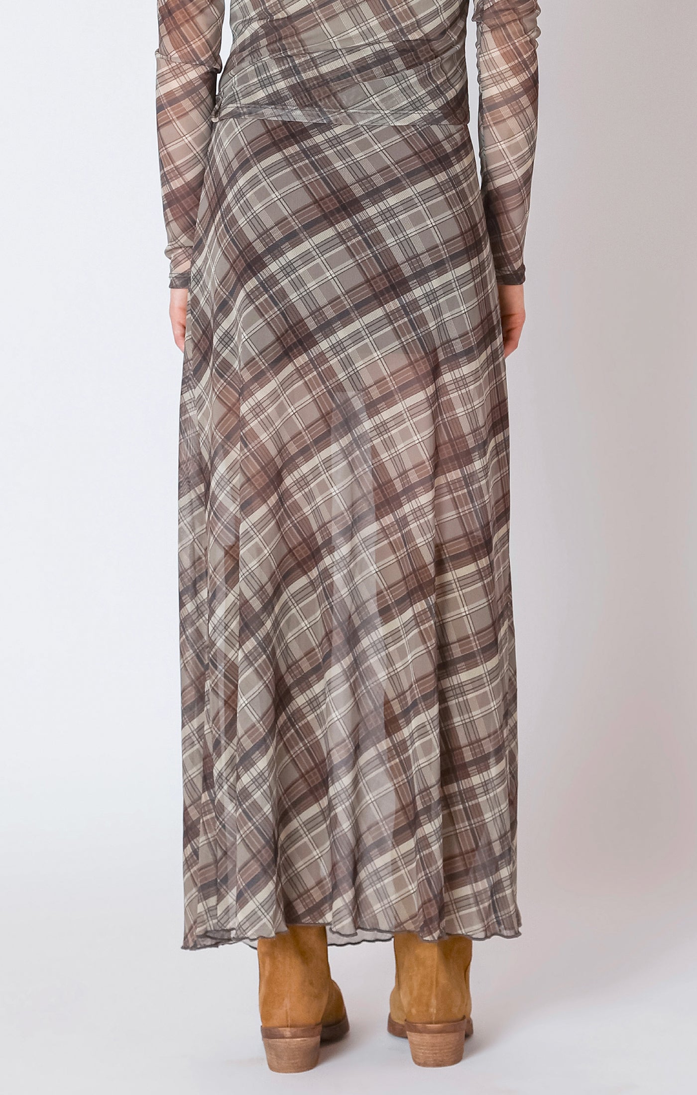 Neutral Plaid Long Skirt- Dex