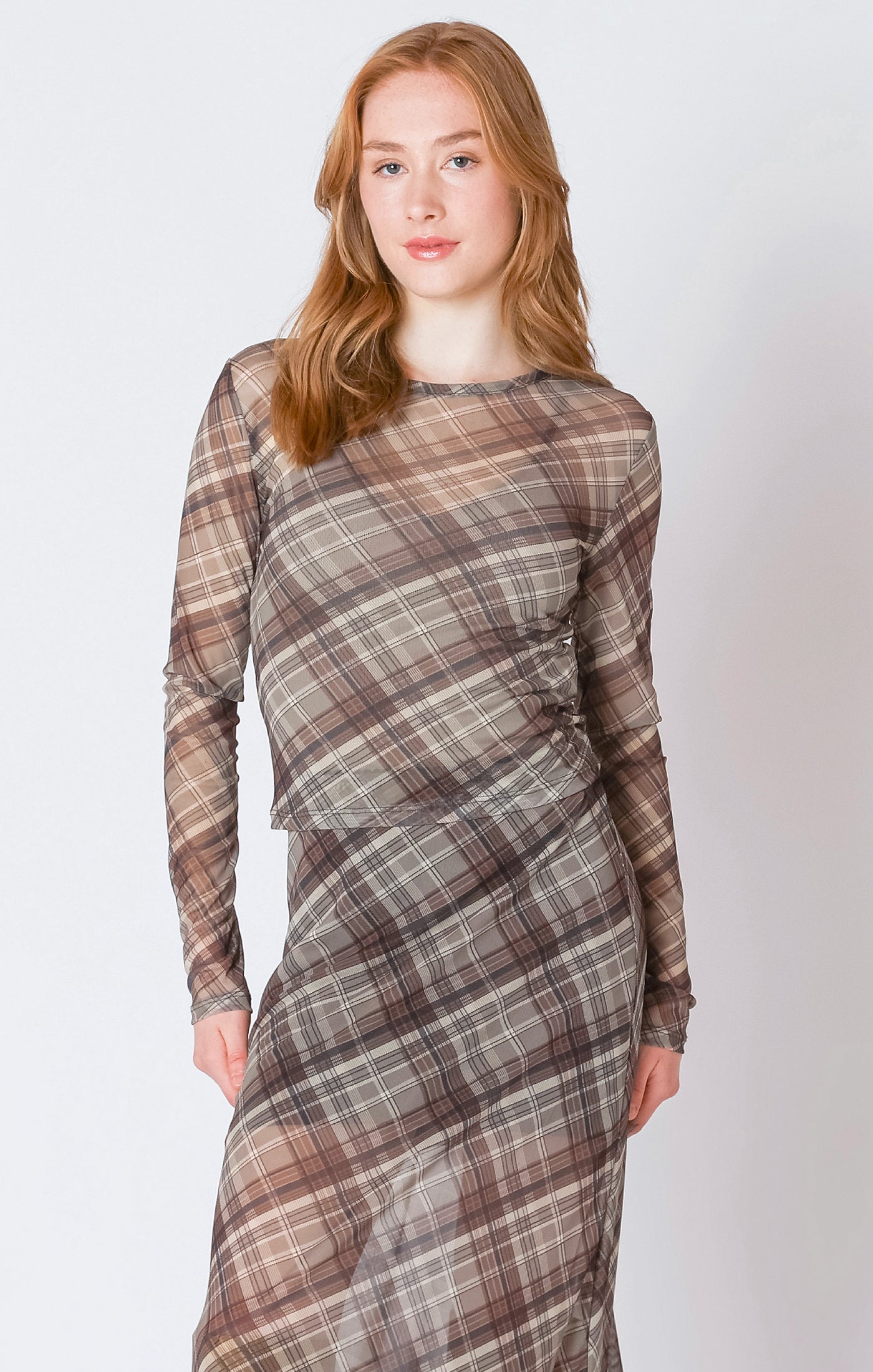 Neutral Plaid Top- Dex