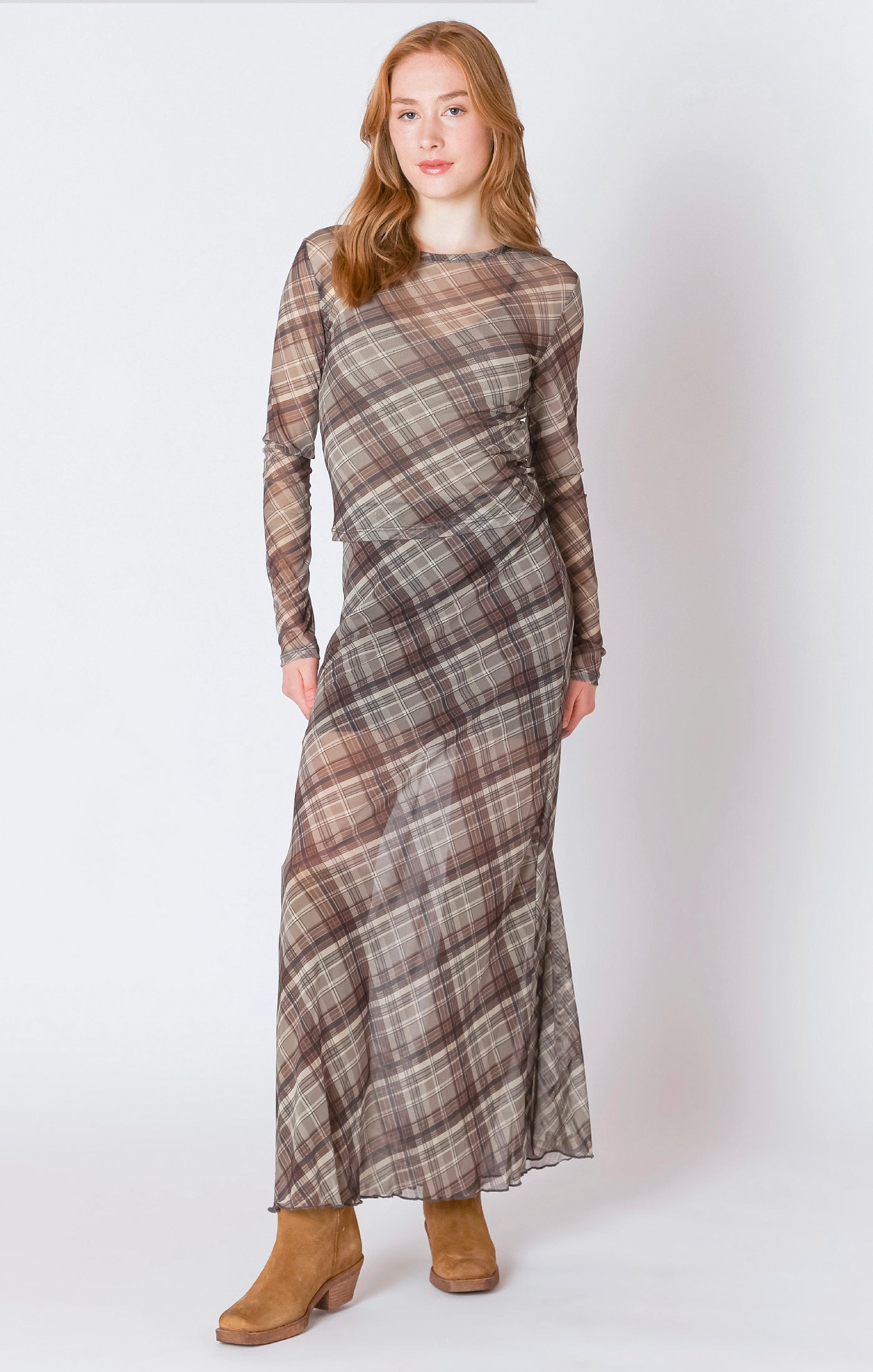 Neutral Plaid Top- Dex