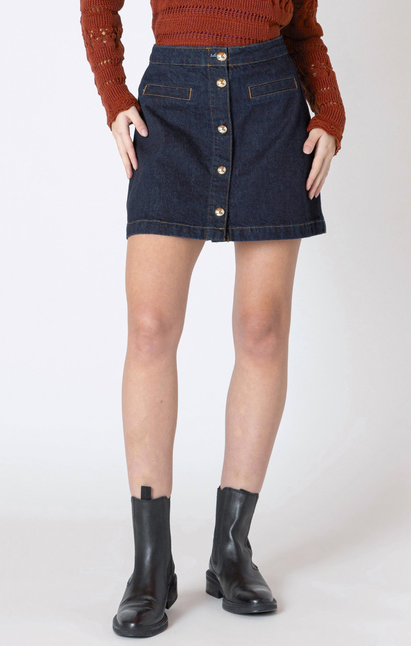Indigo Button Skirt-Dex