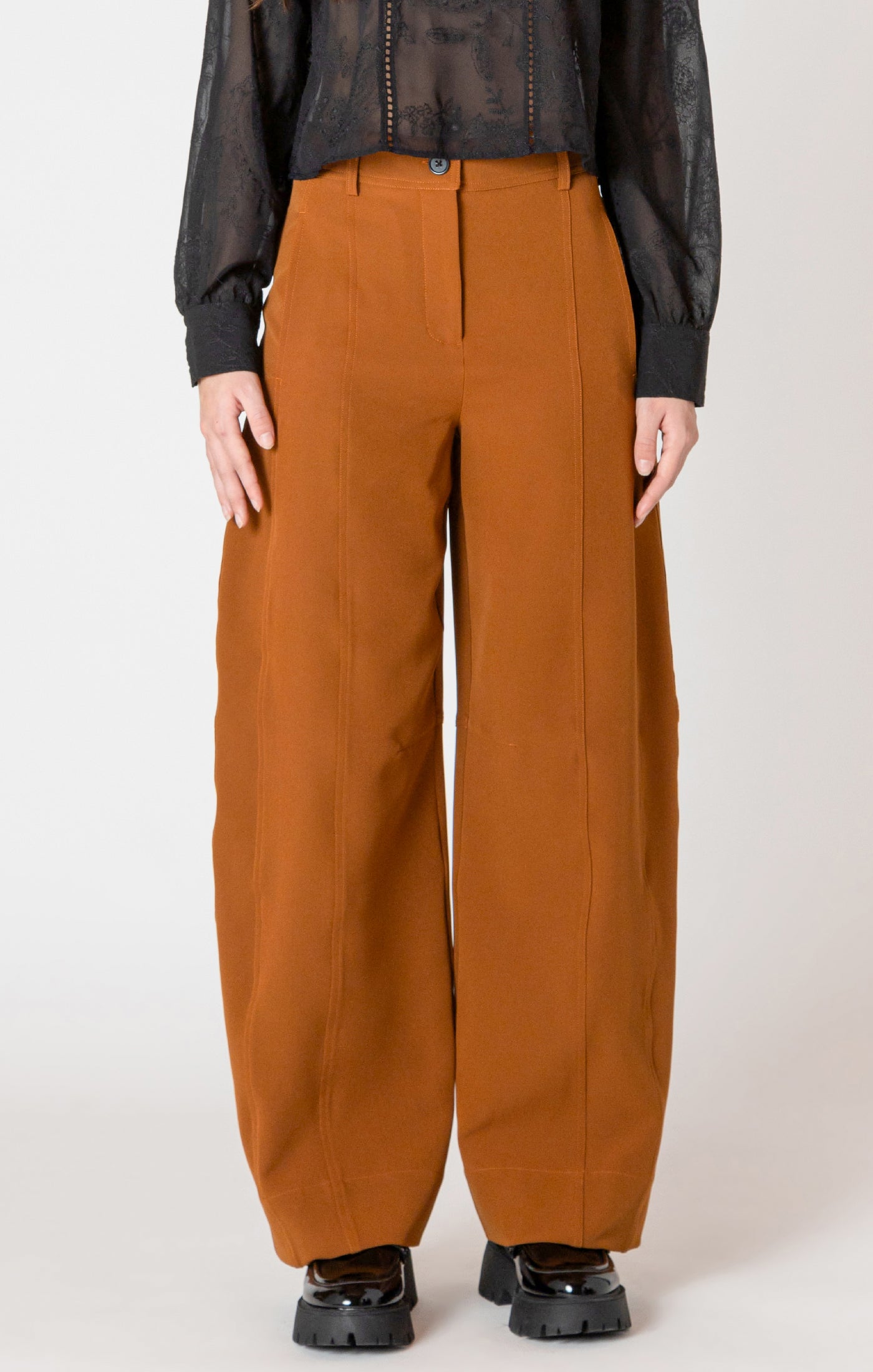 Caramel Barrel Trousers-Black Tape