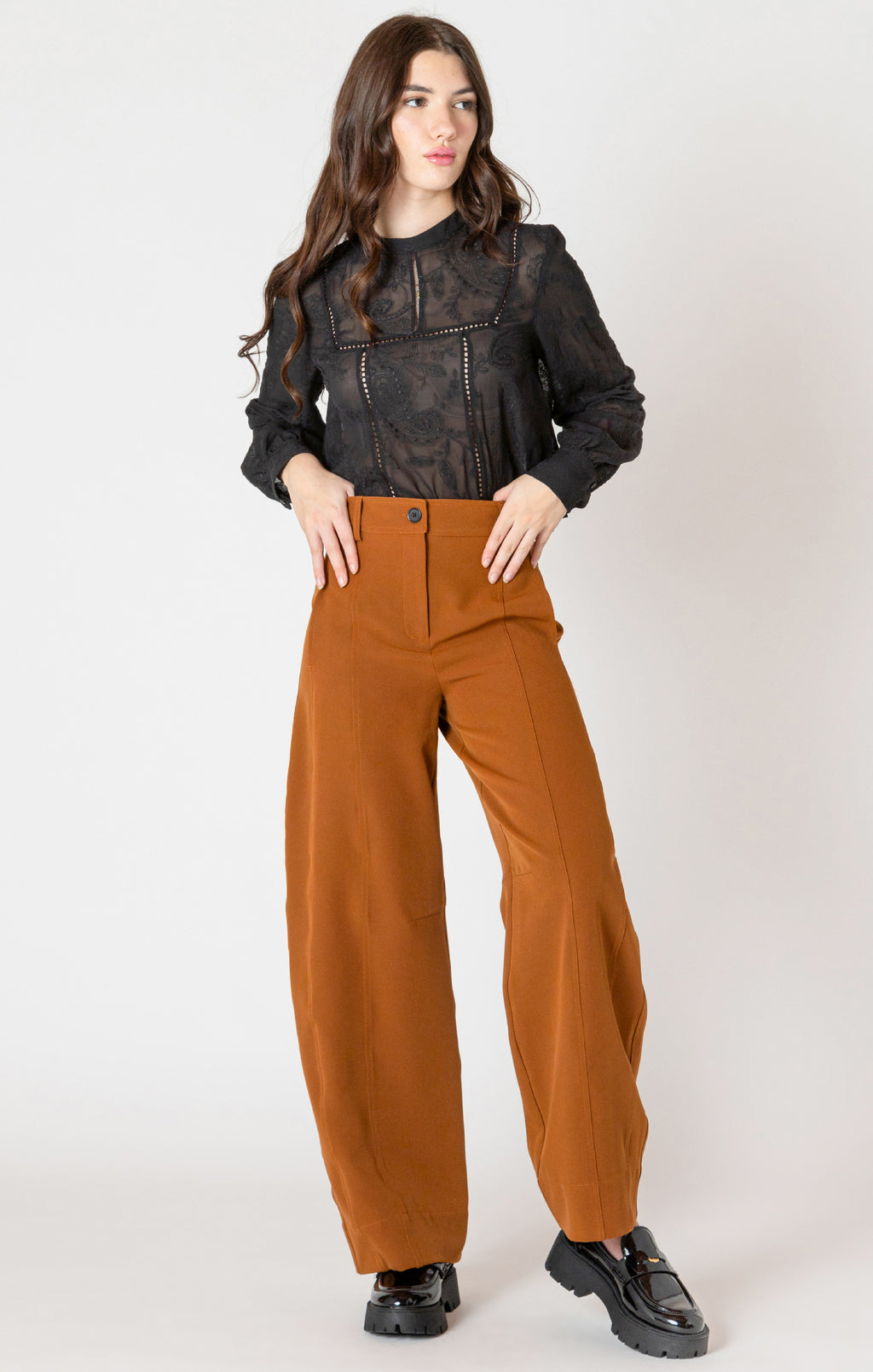 Caramel Barrel Trousers-Black Tape