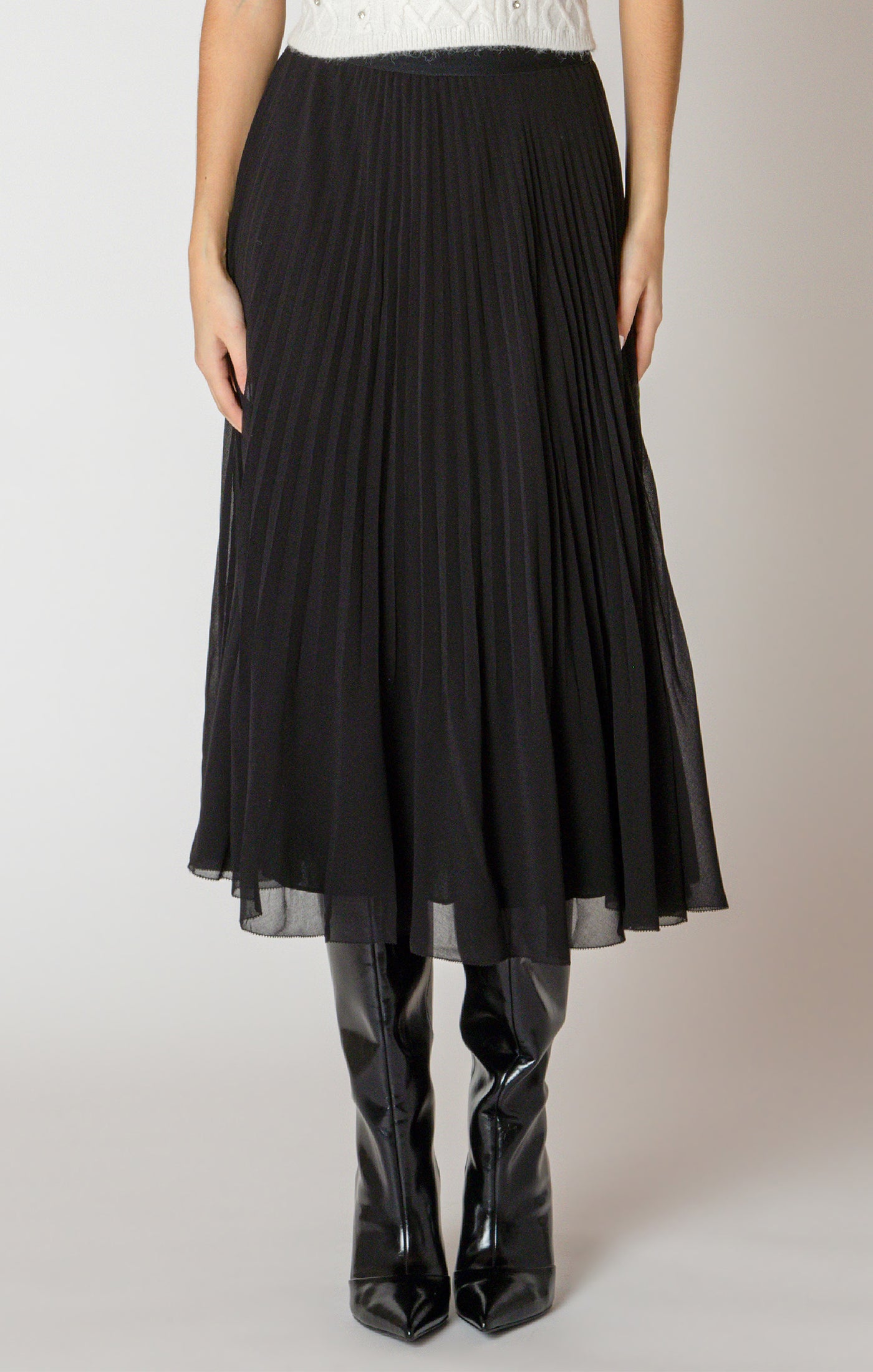 Midi Pleated Skirt-Black Tape