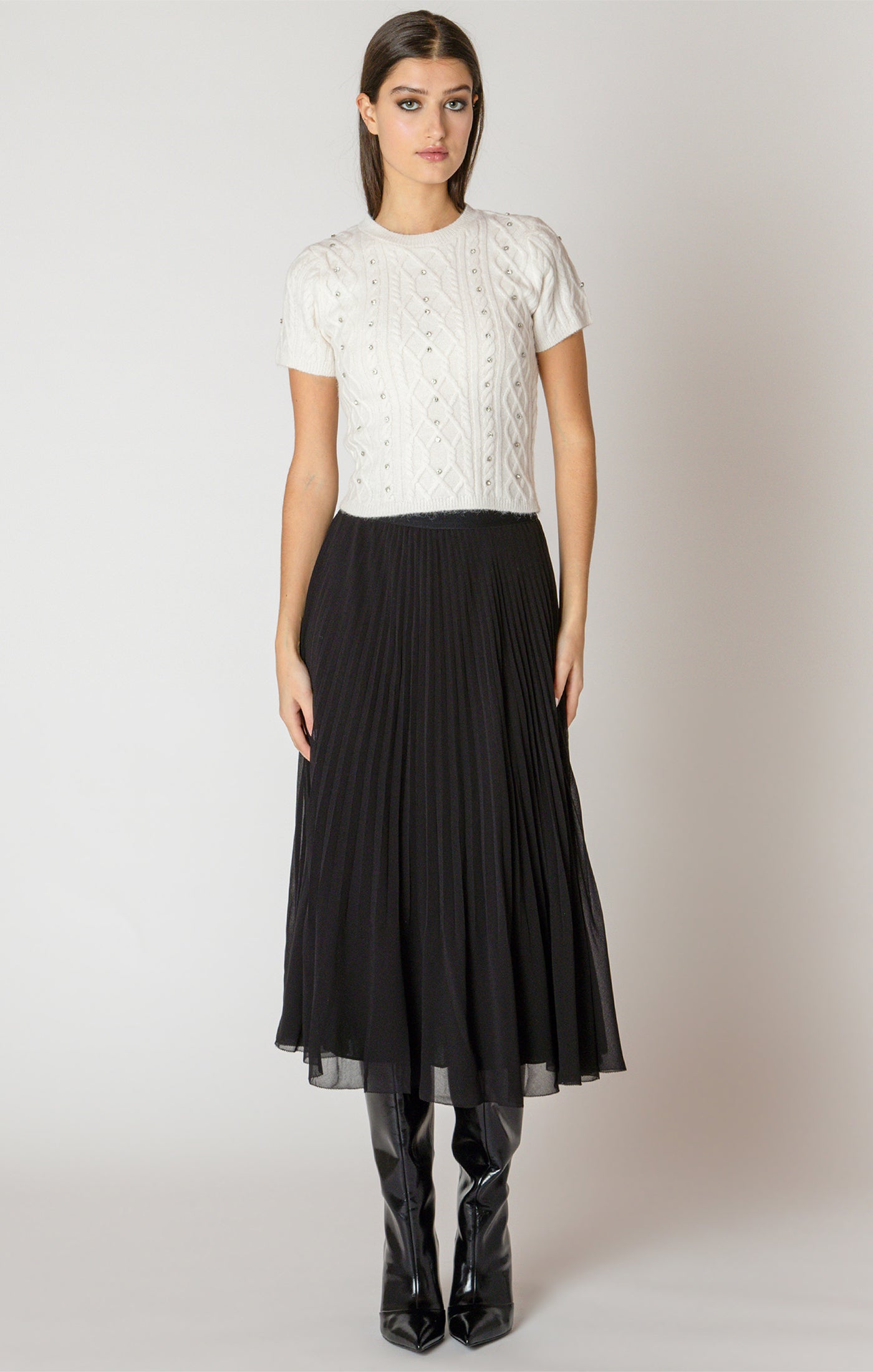 Midi Pleated Skirt-Black Tape