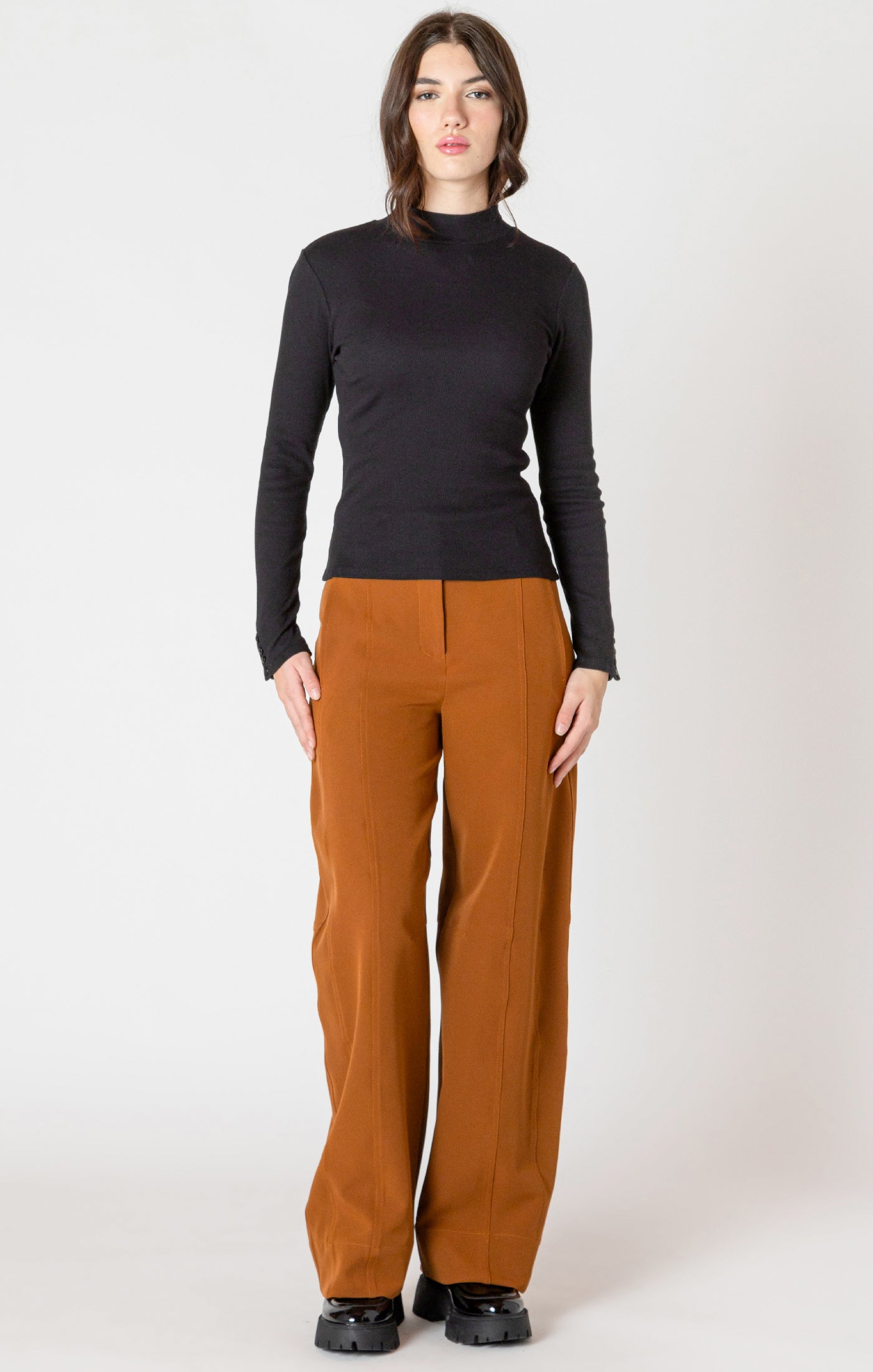 Becca Rib Mockneck Top-Black Tape