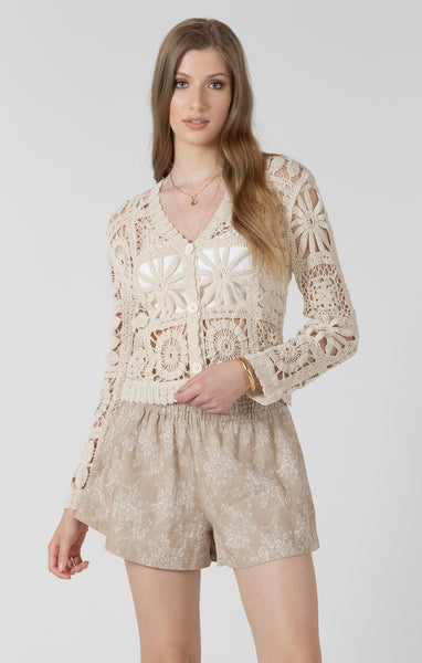 Open Weave Crochet Cardi- Black Tape