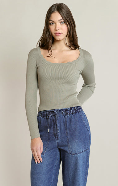 Tasha Scalloped Top-Sage- Dex