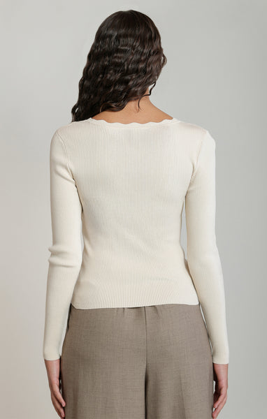 Tasha Scalloped Top-Birch- Dex