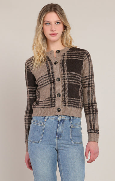 Mocha Plaid Cardigan- Room 34