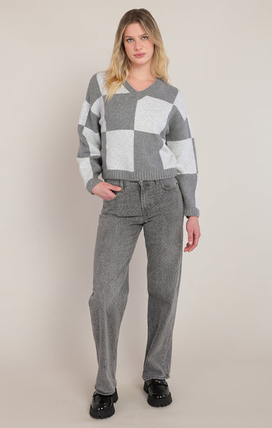 Check V-Neck Sweater-Dex