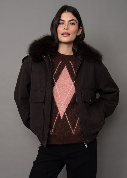 Mikaya Vegan Leather Bomber w/ Removable Fur