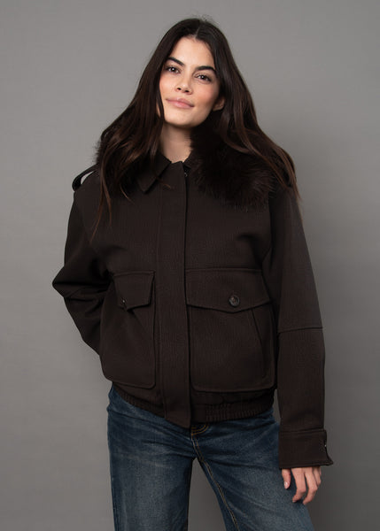 Mikaya Vegan Leather Bomber w/ Removable Fur