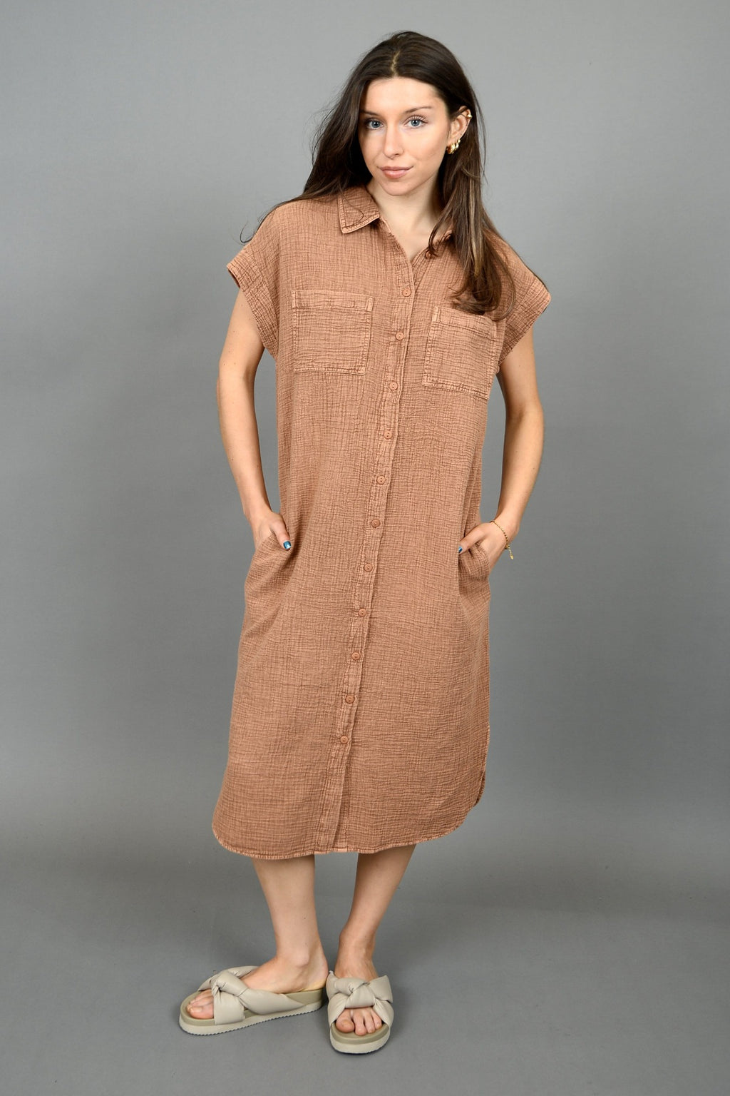 Aira Gauze Shirt Dress- Cinnamon- RD Style